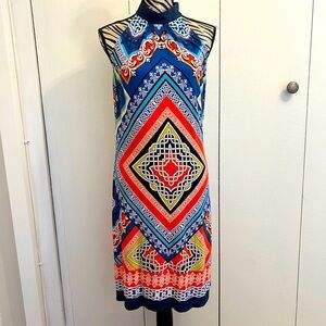 Laundry by Design Blue and Red Patterned Midi Dress